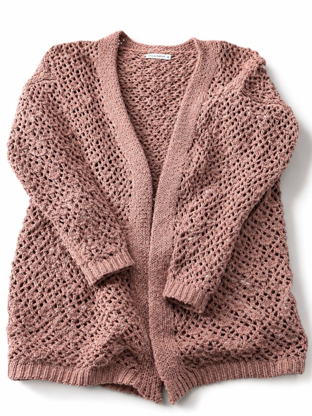 Moon & Madison Open Knit Cardigan Womens Medium Mauve Boho Chunky Sweater